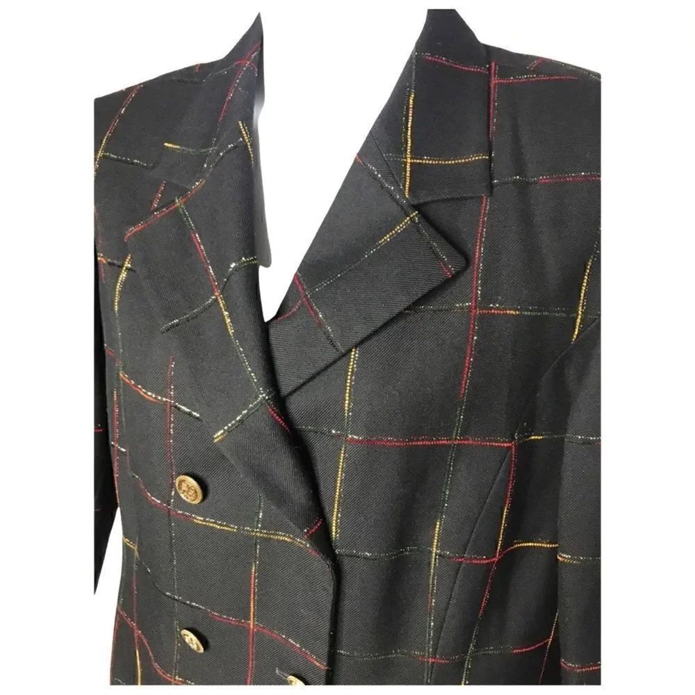 Pendleton Wool Blend Black Gold Metallic/Color Windowpane Plaid Size 12/14
